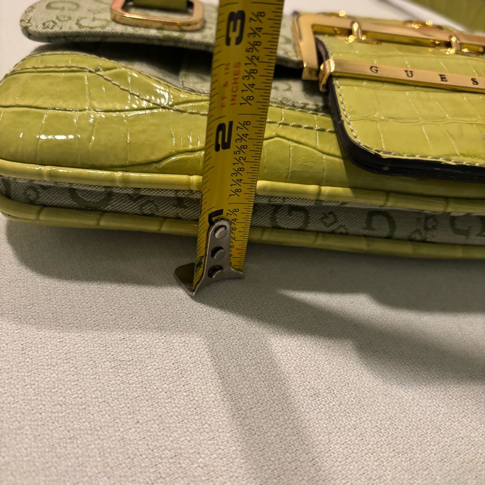 Vintage GUESS Y2K Green Shoulder Bag Monogram Brass Buckle Purse Croc Pattern - Picture 8 of 16